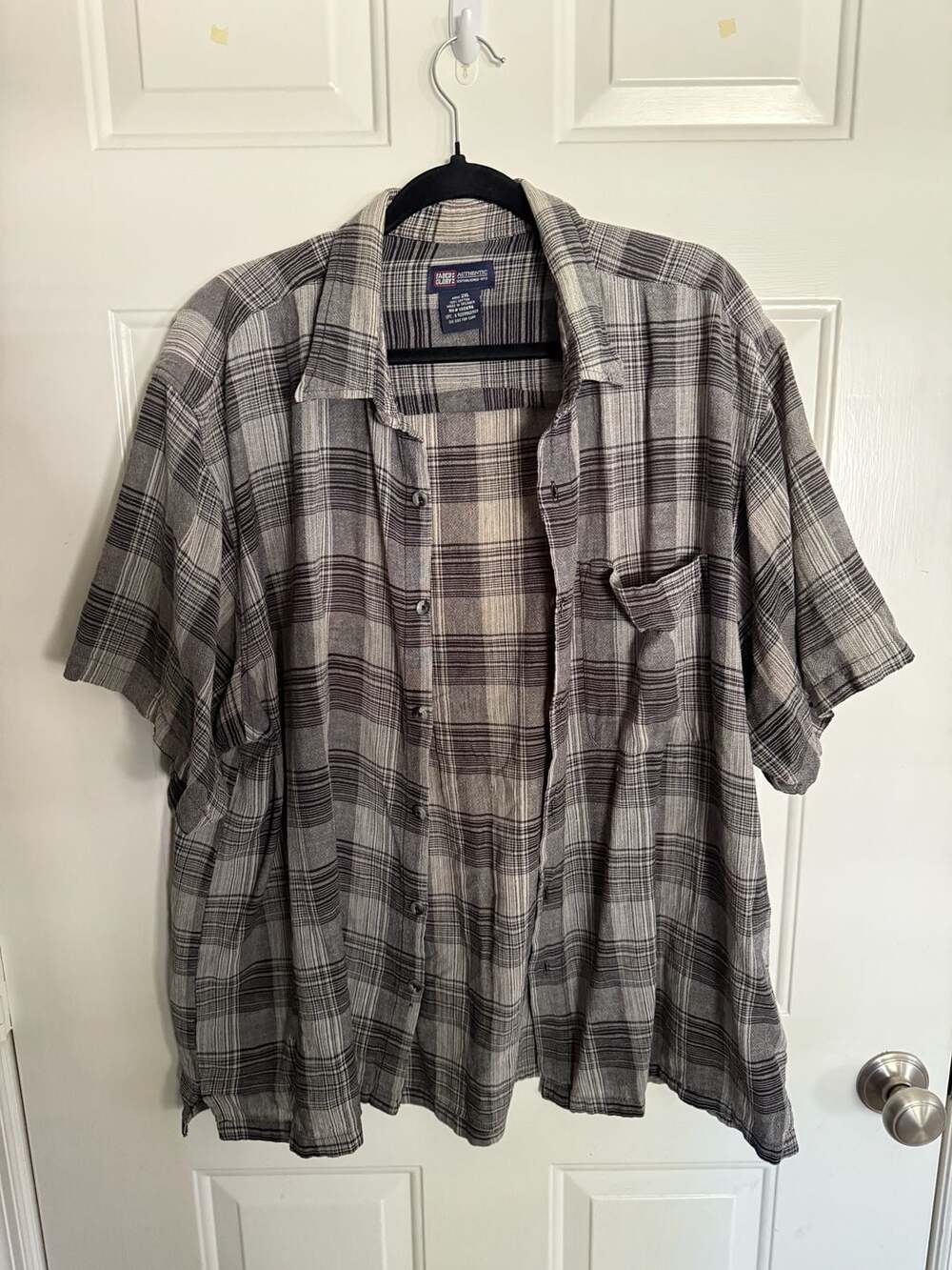 Faded Glory Authentic Men's Gray Plaid Short Sleeve Button Down Shirt Size 2XL
